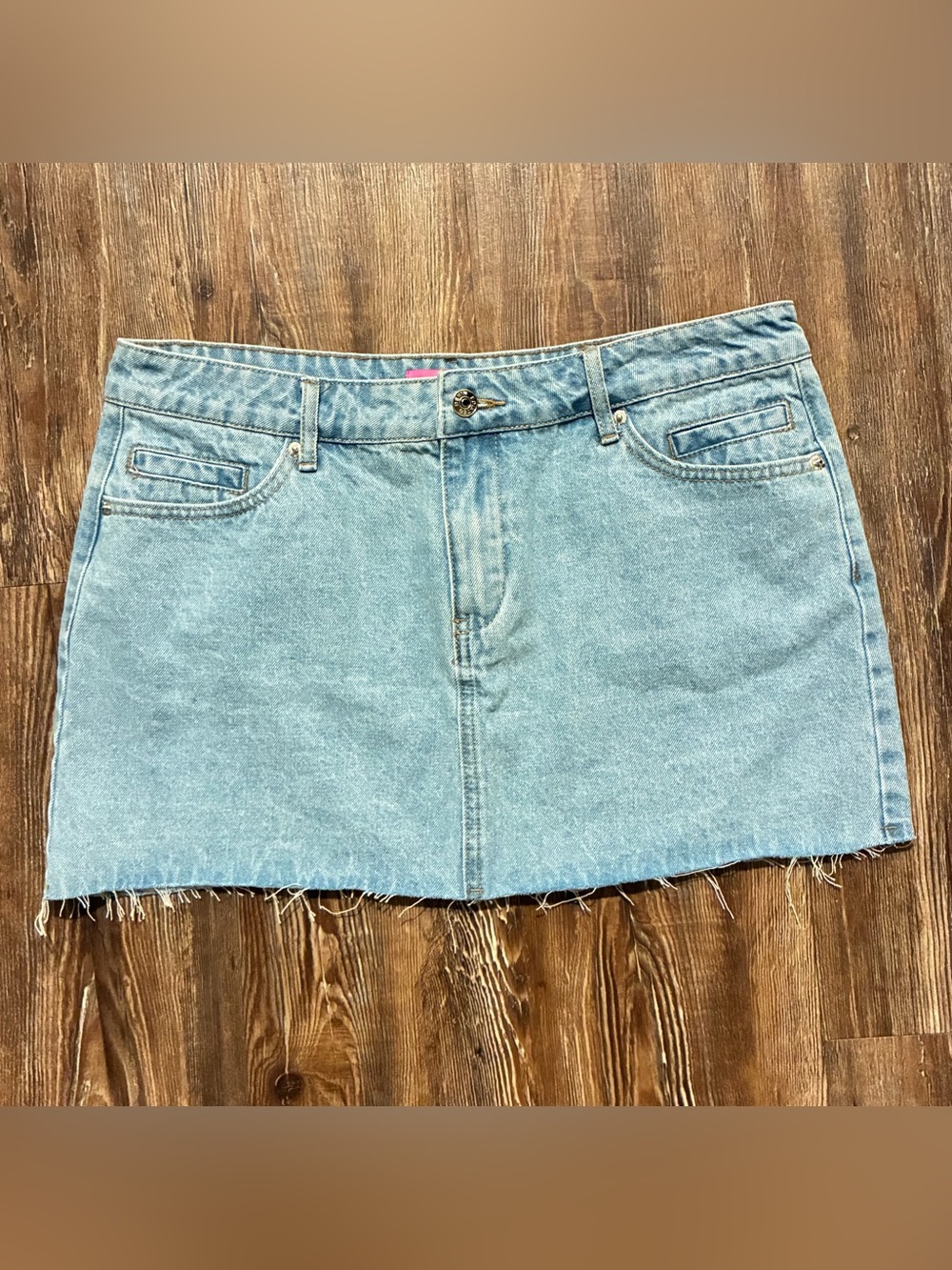 Edikted Light Blue Denim Frayed Hem Mini Skirt
